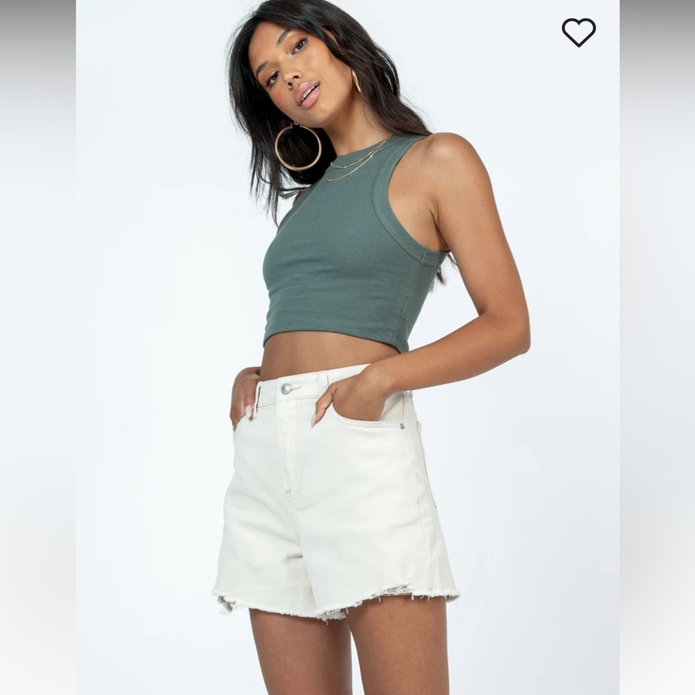 Princess Polly Cream Neutral Denim Jean Cutoff Elena Summer Raw Hem Shorts